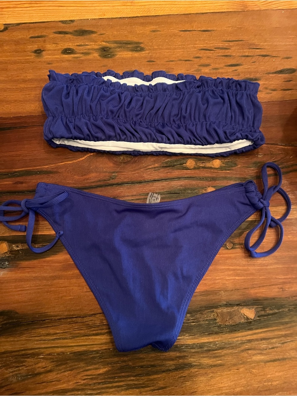Blue Strapless Ruched Bikini Set - Picture 2 of 3